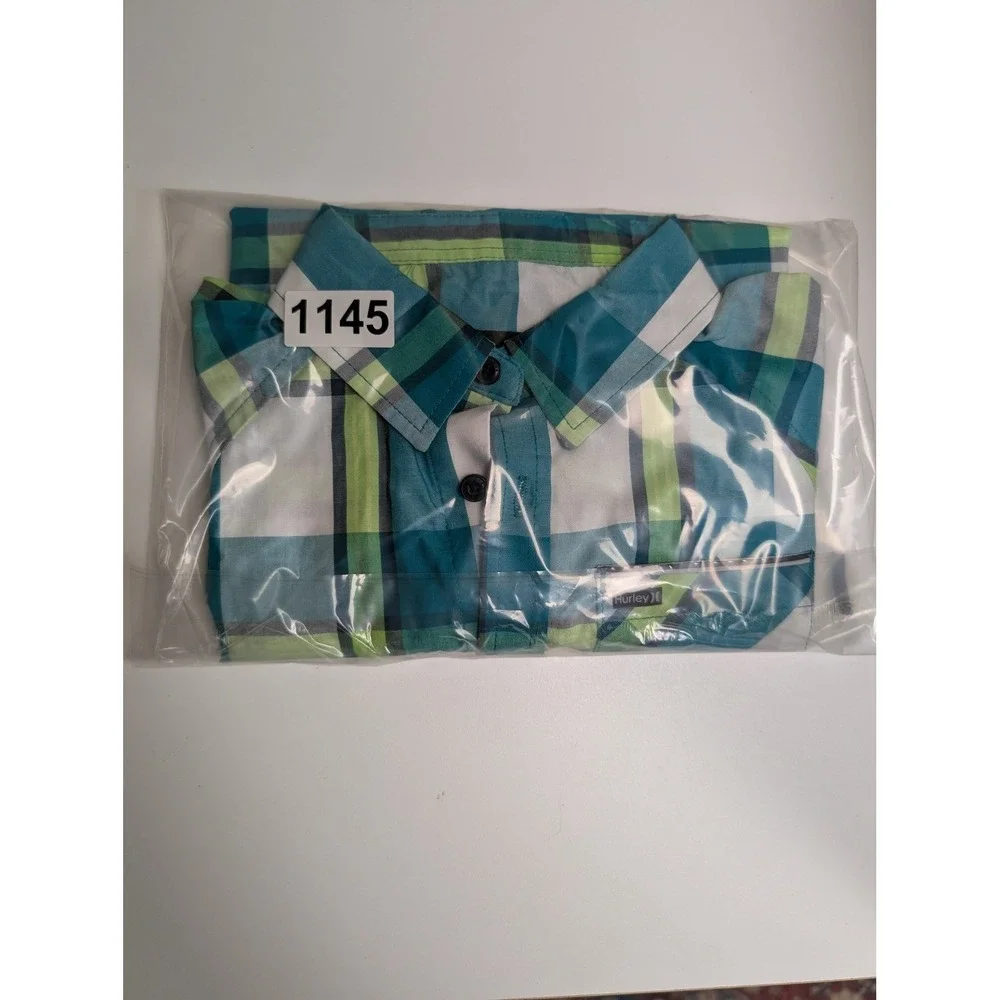 Hurley Kids Teal Green Plaid Long Sleeve Button Down Shirt‎ 4T NWT